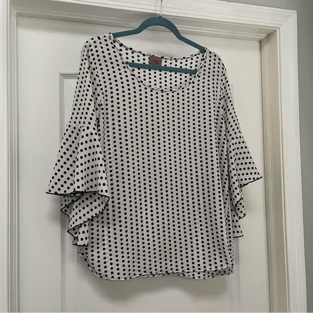 Polka Dot Ruffle Bell Sleeve Top